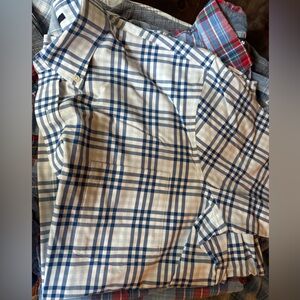 LANDS END Men’s Plaid Short Sleeve Button up Blue White Shirt large
16- 16.5”